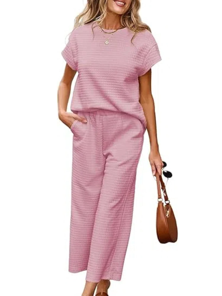 Strukturierter zweiteiliger Lounge-Set mit weitem Bein-Hose