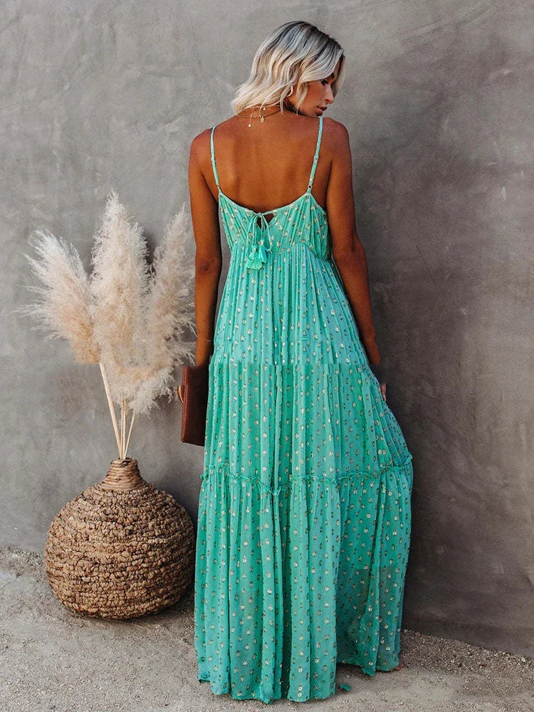 Böhmisches grünes Sommer-Maxikleid