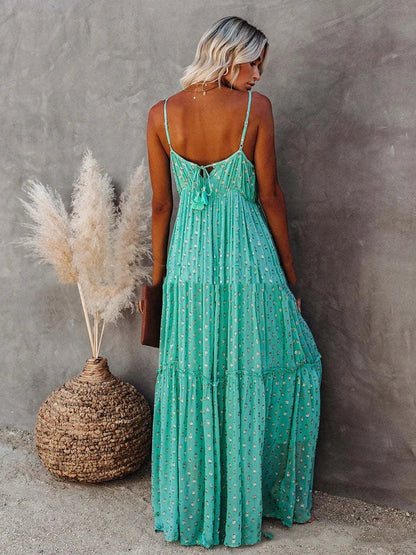 Böhmisches grünes Sommer-Maxikleid