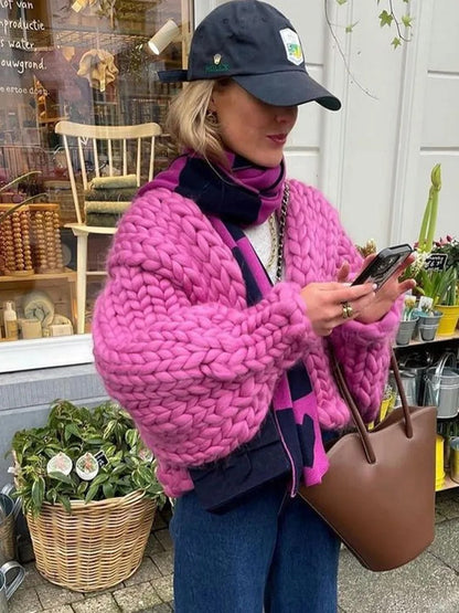 Gemütlicher Strick-Cardigan in Uni-Farbe, Freizeitstil