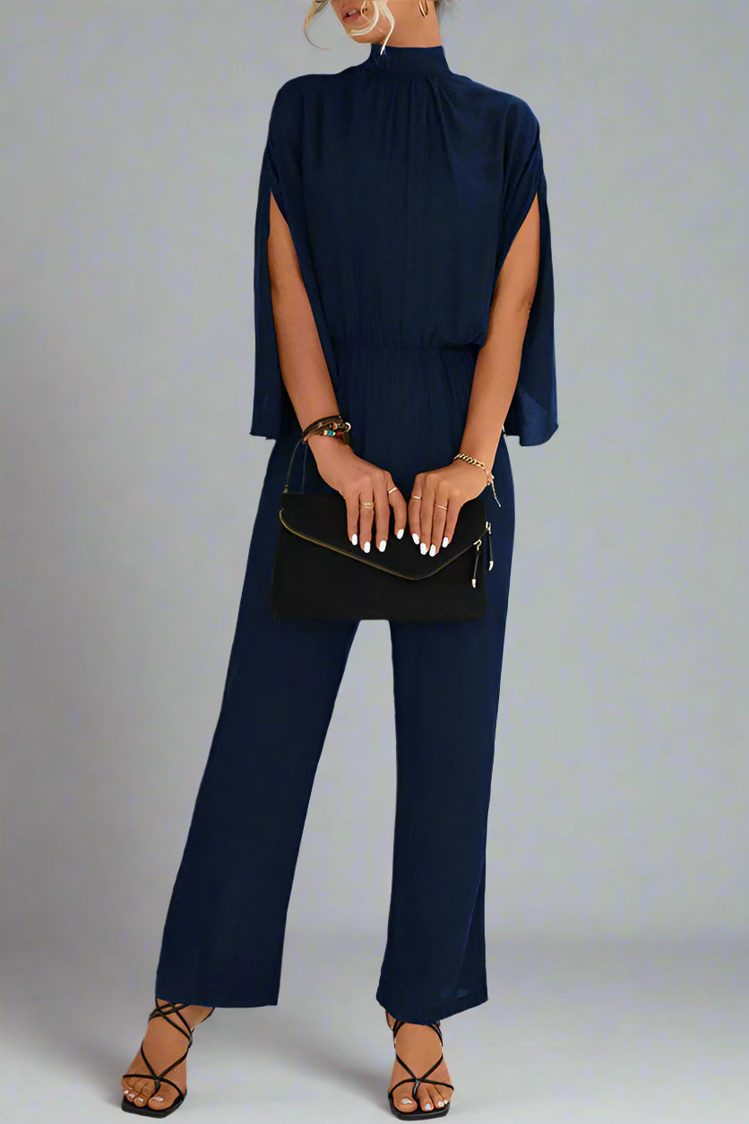 Damen Einfarbiger Jumpsuit mit Schnürung, Rückenschlitz und Langarm