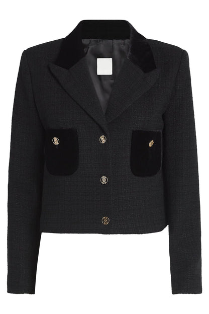 Velvet-Blazer mit Metallknopf-Details