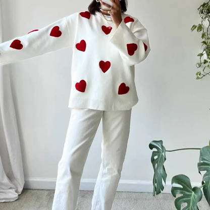 Gemütlicher Pullover mit Herzmotiv und Rundhalsausschnitt für Damen