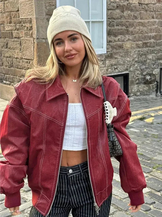 Übergroße Vintage-Lederjacke für stilvolles Schichten