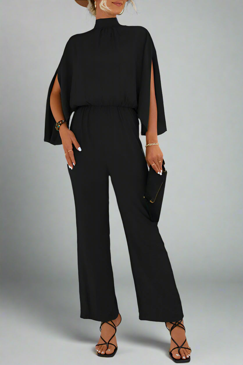 Damen Einfarbiger Jumpsuit mit Schnürung, Rückenschlitz und Langarm