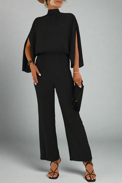 Damen Einfarbiger Jumpsuit mit Schnürung, Rückenschlitz und Langarm