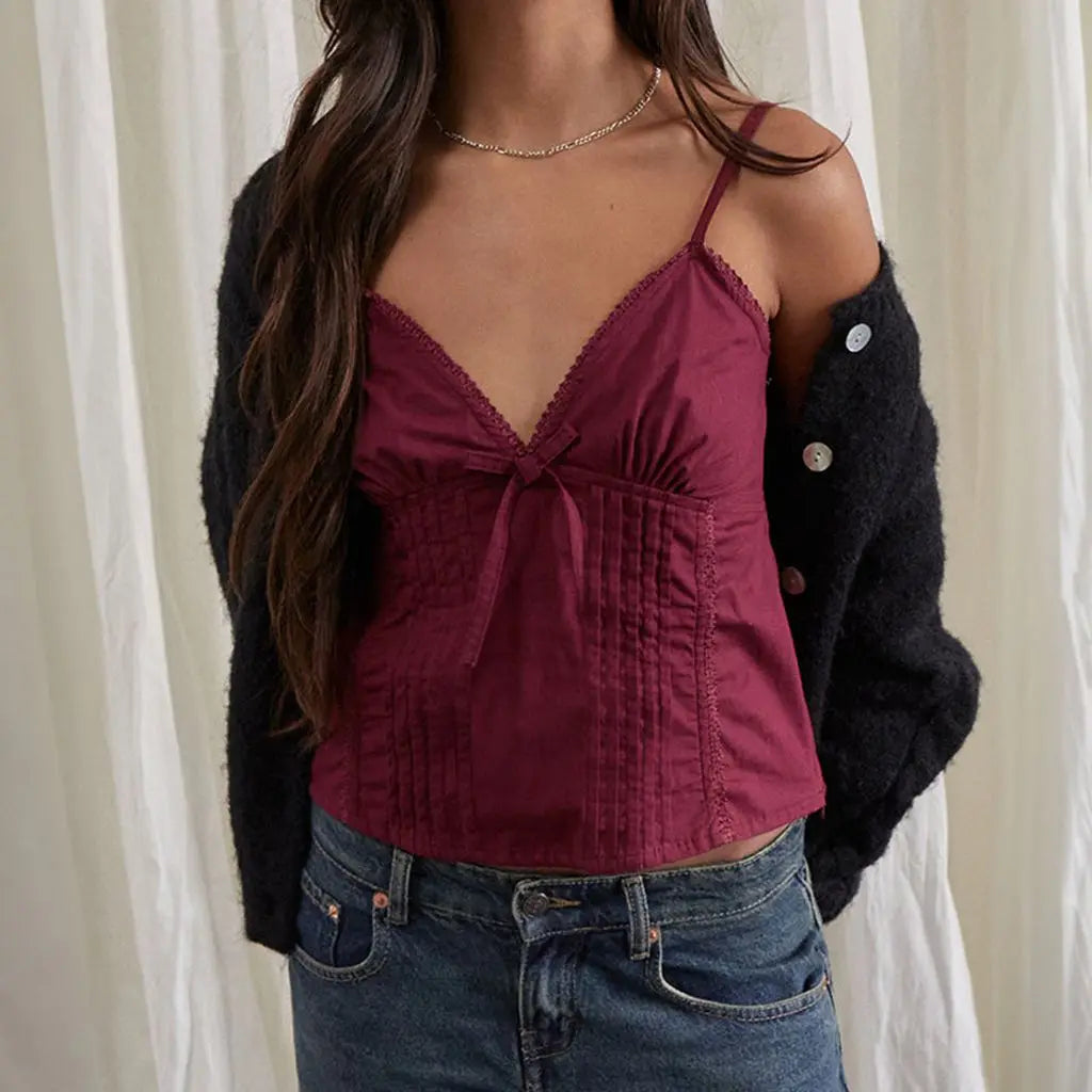 Schickes Crop-Top mit V-Ausschnitt und verstellbarer Schleife