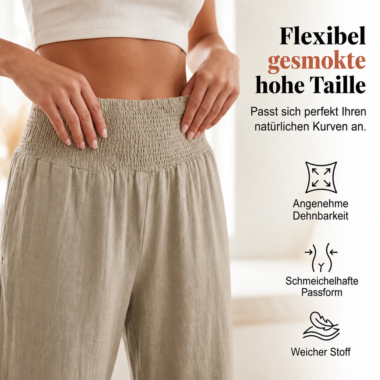 Boho Hosen mit weitem Bein und Rüschen am Saum