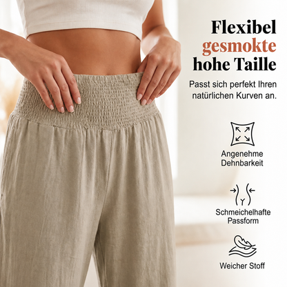 Boho Hosen mit weitem Bein und Rüschen am Saum