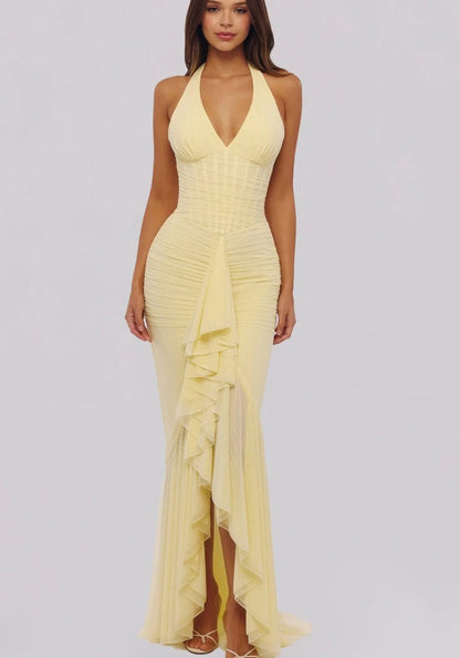 Maxikleid mit Neckholder und Raffung für Hochzeitsgäste