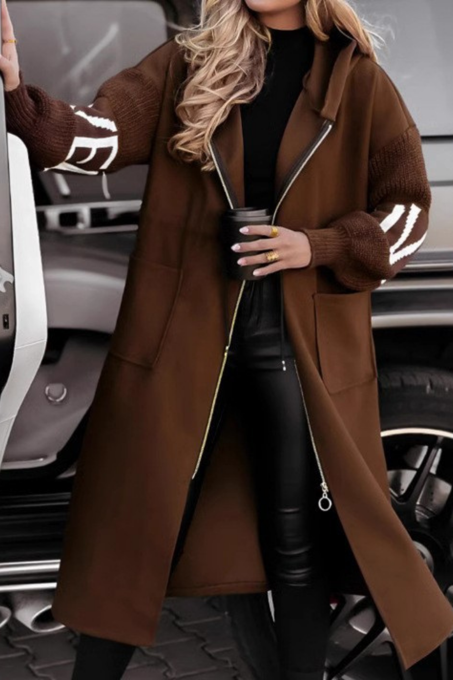 Gemütliche Strick-Hoodie-Jacke mit Ärmeln für Damen