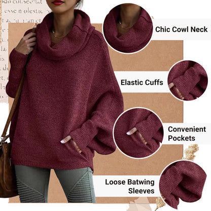 Gemütlicher Fledermaus-Umlegekragenpullover mit Taschen