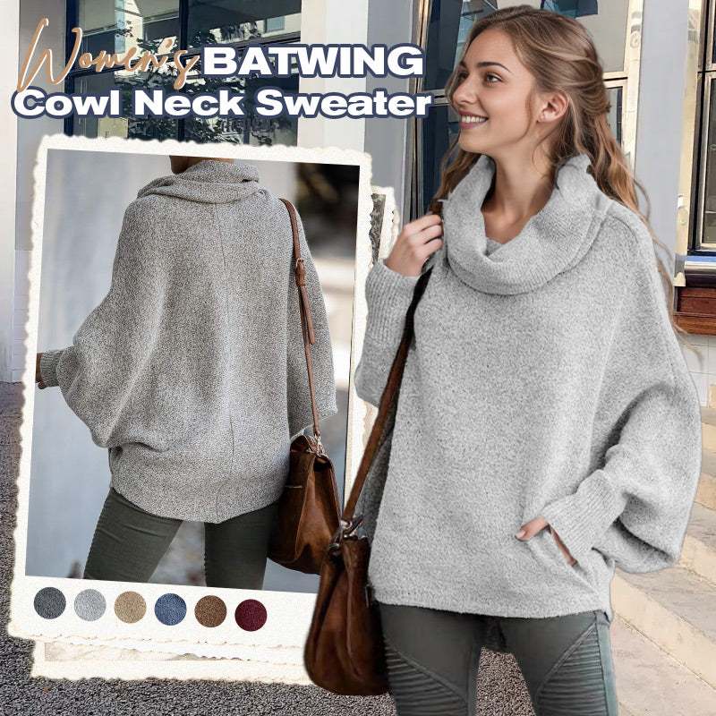 Gemütlicher Fledermaus-Umlegekragenpullover mit Taschen