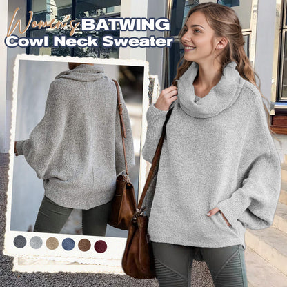 Gemütlicher Fledermaus-Umlegekragenpullover mit Taschen