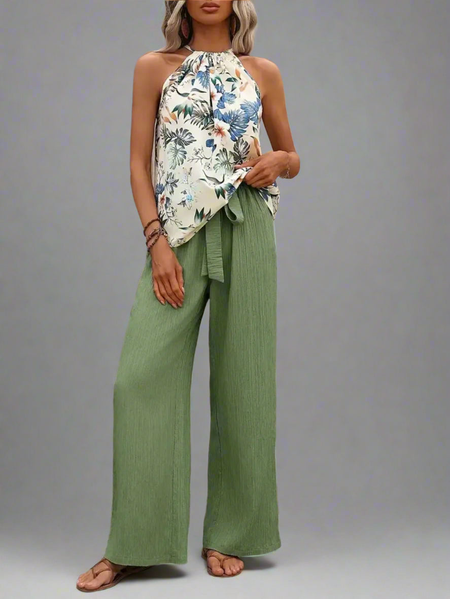 Damen bedrucktes Tanktop und Hose mit weitem Bein Set
