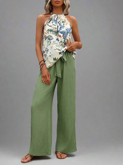 Damen bedrucktes Tanktop und Hose mit weitem Bein Set