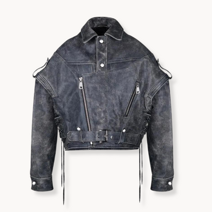 Klassische schwarze Leder-Bikerjacke
