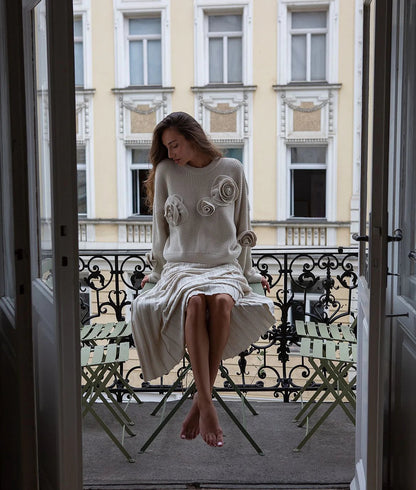 Gemütlicher 3D-Rosen-Strickpullover mit lockerem, lässigem Schnitt