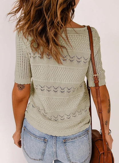 Leichtes Häkel-Strickshirt mit kurzen Ärmeln