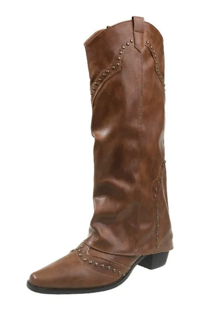 Vintage Leder Nieten Stiefel mit hohem Schaft