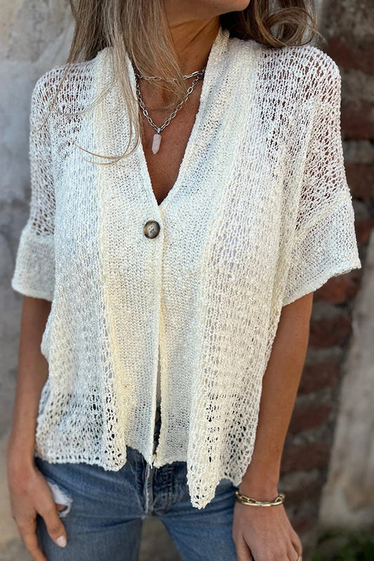 Lyann® | Damen V-Ausschnitt Strickcardigan mit Knöpfen und ausgeschnittenen Ärmeln
