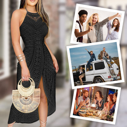 Feminin geschnittenes Midi-Kleid mit Neckholder und Seitenschlitz