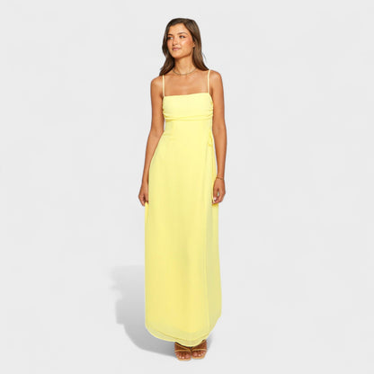 Damen Gelbes Ärmelloses Maxikleid