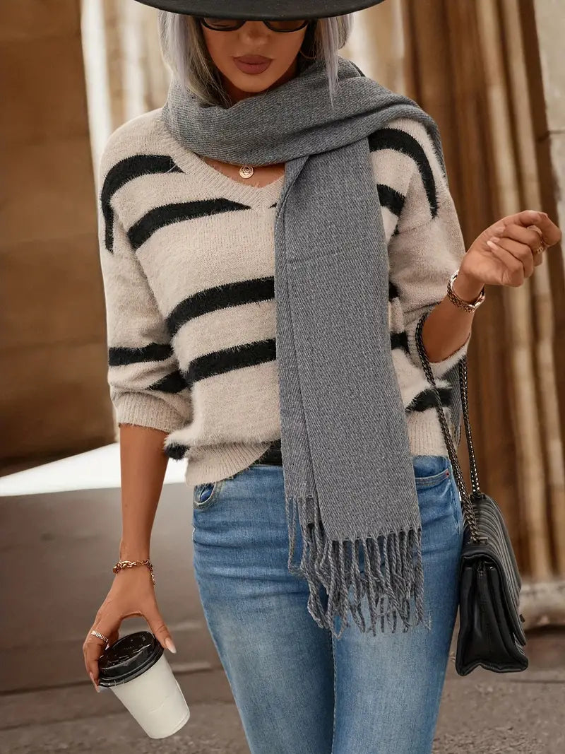 Schicker gestreifter Strickpullover für Damen