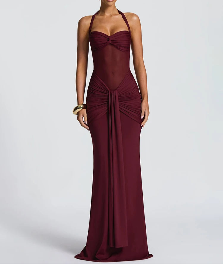 Halter Raffung Bodycon Maxikleid Sculpting Abendkleid