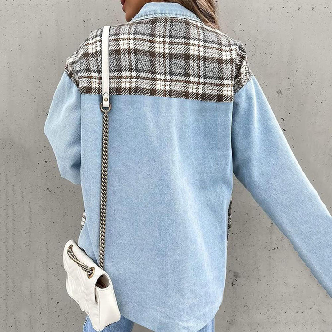 Schicke Kariertes Jacke mit Klassischem Kragen für Damen