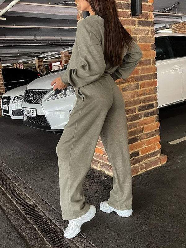 Gemütliches legeres V-Ausschnitt Pullover- und Hosen-Set