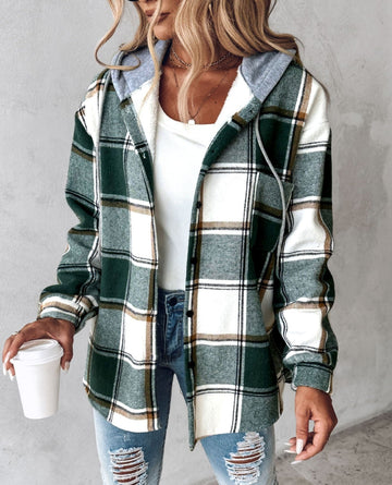 Gemütlicher Karo-Kapuzenpullover mit Kordelzug für Damen
