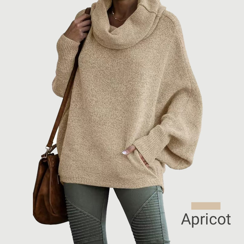 Gemütlicher Fledermaus-Umlegekragenpullover mit Taschen