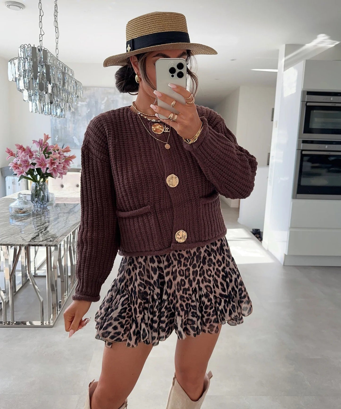 Cozy Chic Damen-Strickjacke mit Knöpfen und Taschen