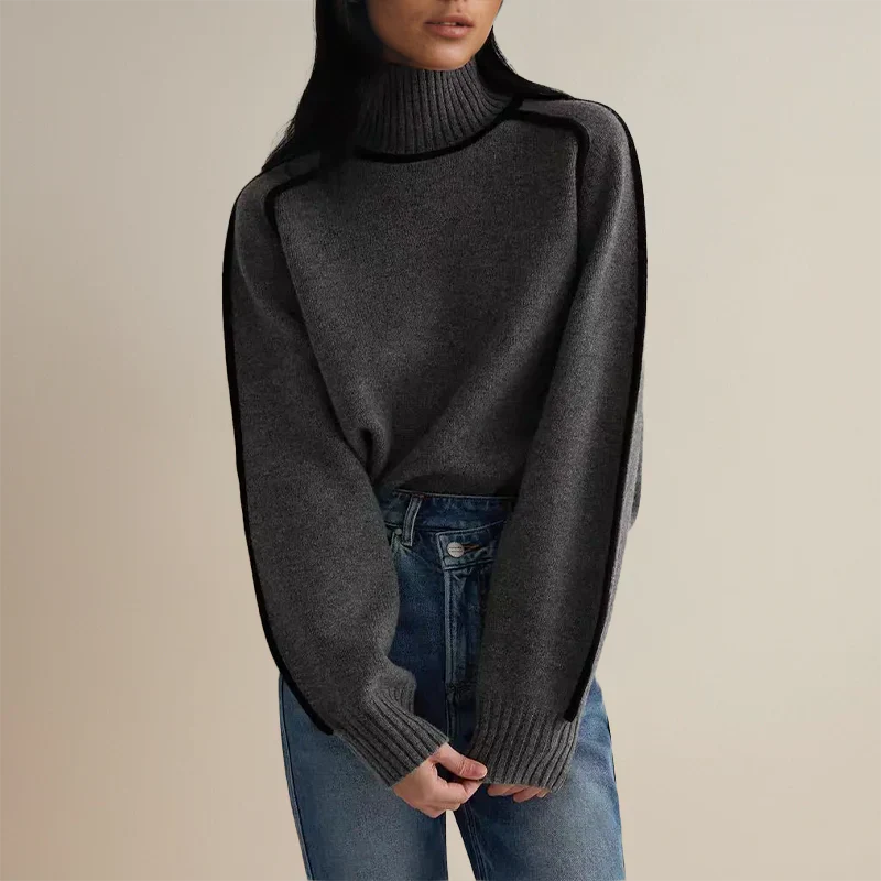 Gemütlicher gestrickter Rollkragenpullover mit langen Ärmeln