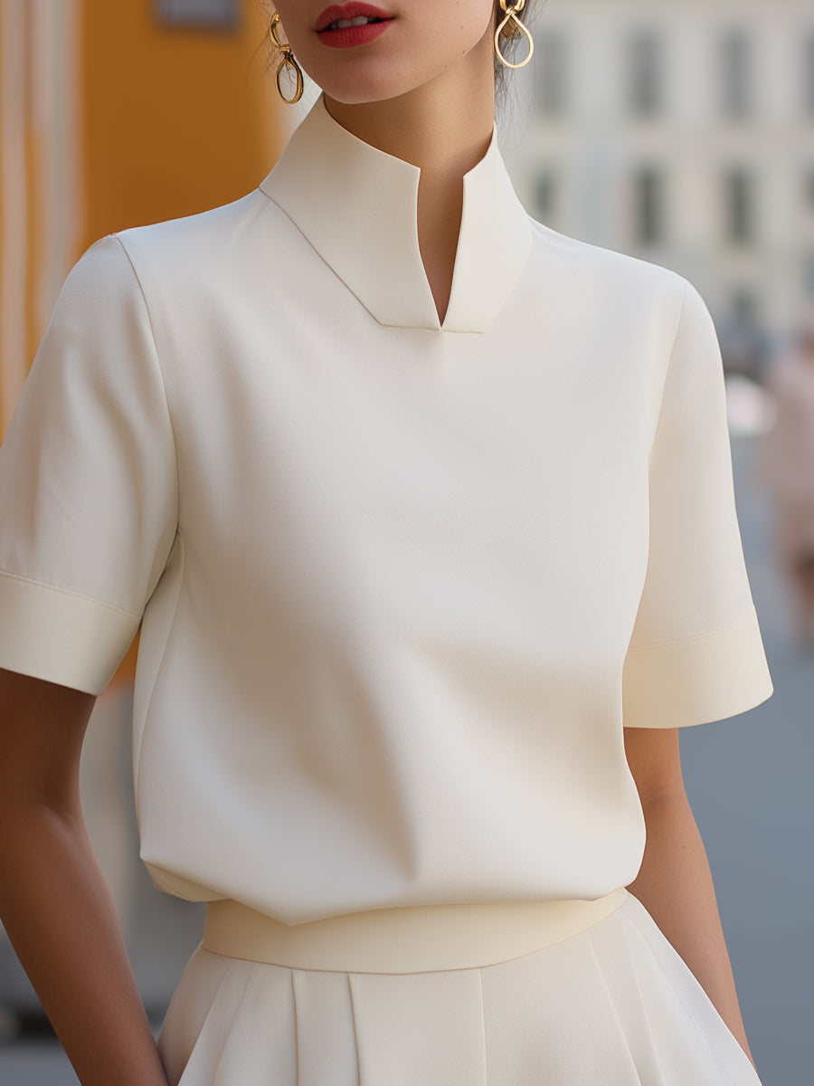 Stehkragen Minimalistische Strukturierte Bluse für Damen