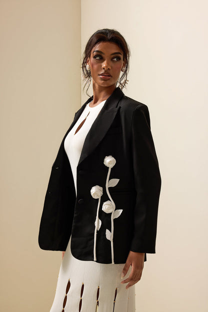 Blazerjacke mit Blumenmuster und langen Ärmeln