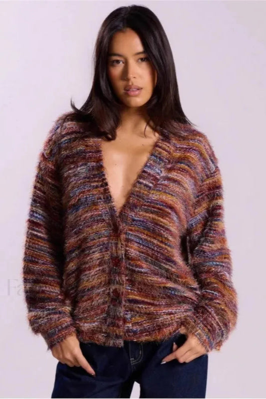 Gemütlicher Vintage Streifen V-Ausschnitt Strickcardigan