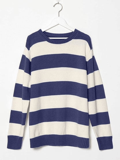 Gemütlicher gestreifter Rundhalsausschnitt Strickpullover