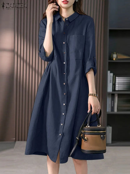 Valindr® | Lockeres Hemdblusenkleid mit Knopfleiste