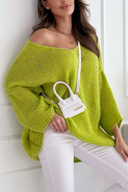 Gemütlicher Weiter V-Ausschnitt Lässiger Grobstrickpullover