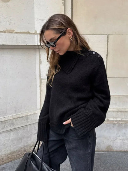 Gemütlicher Pullover mit Knopfleiste und locker sitzendem Rollkragen