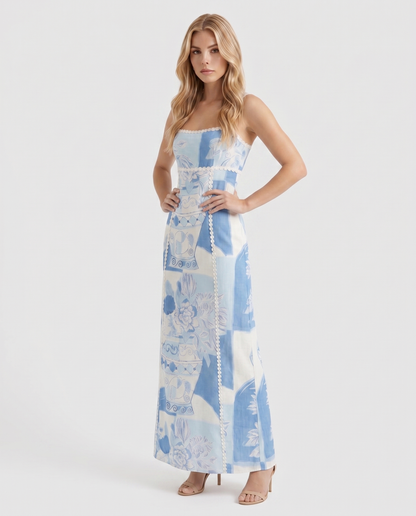Ärmelloses V-Ausschnitt Blumen Medira Maxikleid
