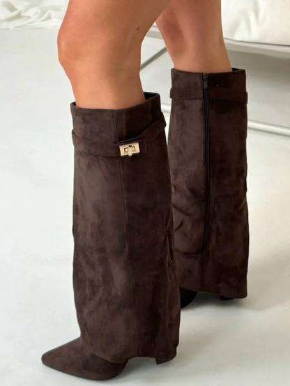 Schicke Kniehohe Stiefel mit Umschlag für Damen