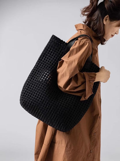 Übergroße handgewebte Leder-Tasche für den Alltag Chic