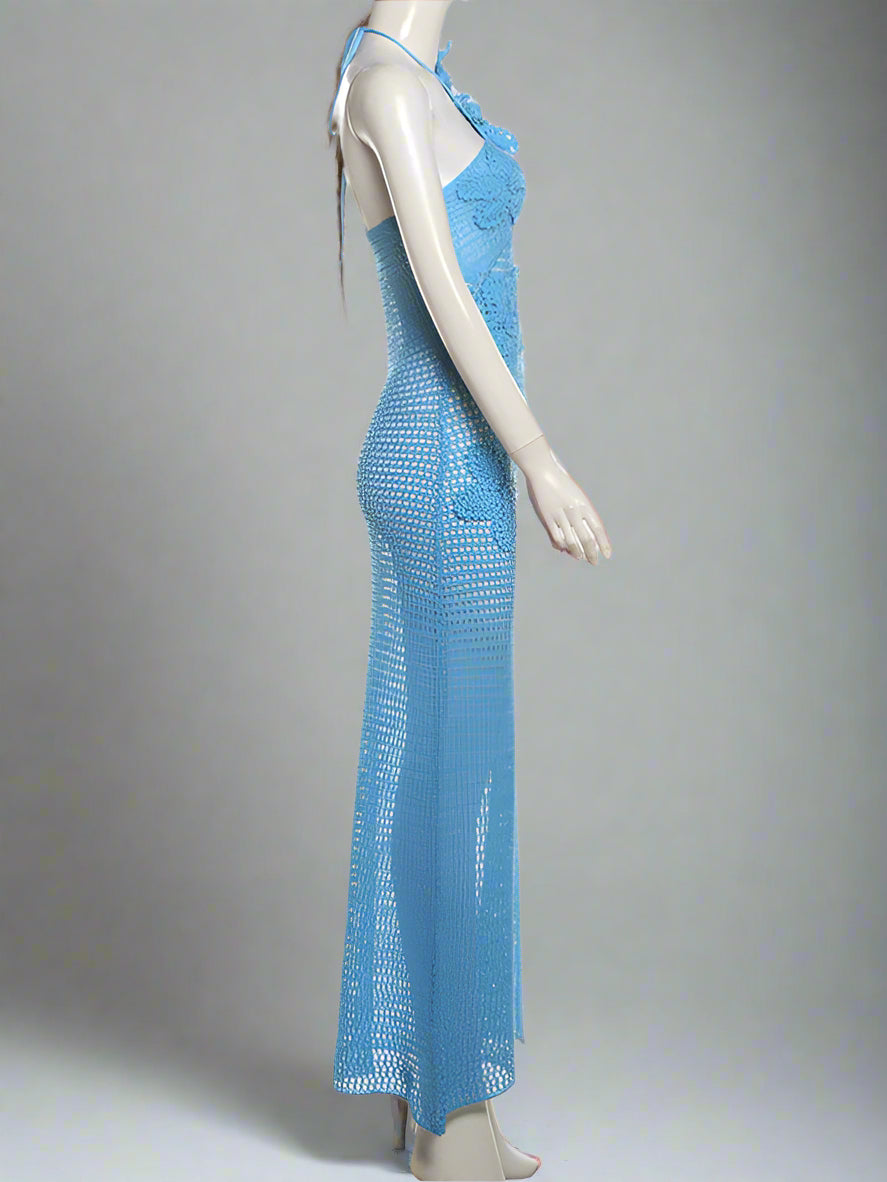 Oli® | Elegantes Strickkleid mit Hohlsaum, ärmellos, Neckholder und Bindeband