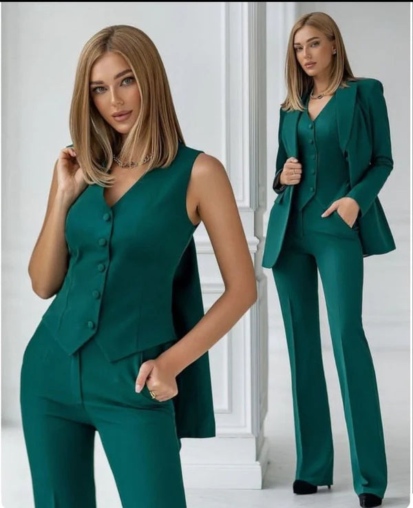 Hosenanzug Damen | 3-teiliges Set – Blazer, Weste & Hose
