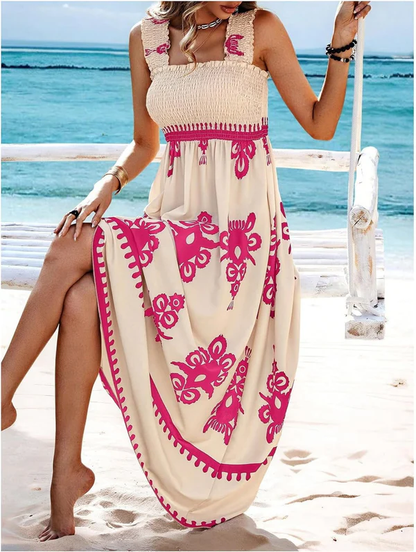 Maxikleid mit geometrischem Muster und Smokdetail