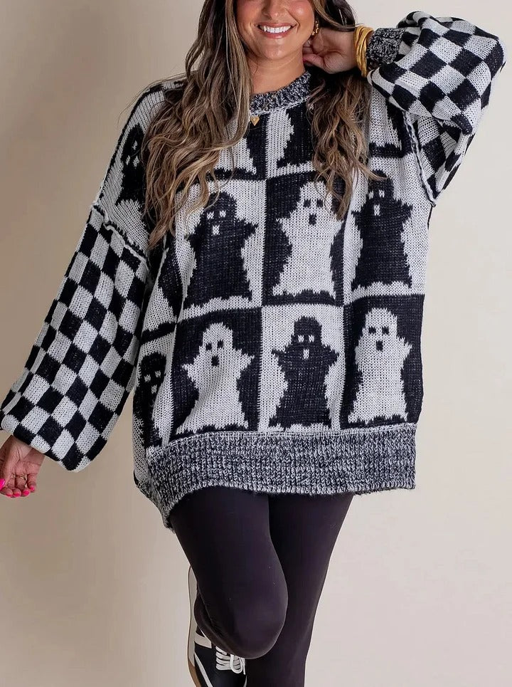Halloween Karo Strickpullover
