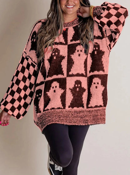 Halloween Karo Strickpullover